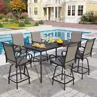 7 Piece Outoor Bar Dining Set, High Top Patio Bar Table and Chairs Set with 6 Ou
