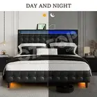 Bed Frame Double Size Mattress Base Wooden Platform Foundation Headboard PU LED
