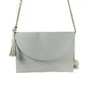 NWT Mudpie Purse Crossbody Clutch 2 Way Pebbled White w Tassel & Gold Chain NEW
