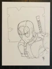 Deadpool Signed KARL ALTSTAETTER Hand Drawn Art 9 x 12 Bristol Board