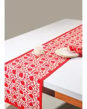 Tiramisu Crimson Bloom Block Print Table Runner