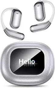 EUQQ Ultra Open-Ear-Headphones Wireless Bluetooth - Ergonomic Pro Bone Conduction Earbuds with Soft, Airy Silicone Design, Over-The-Ear Earbuds for Running and Workouts, Silvery White