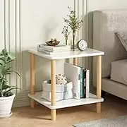 Hbluefat 2-Tier End Table, 15.75In Modern Wood Square Side Table, Small Bedside Table, Simple Style Nightstand for Small Space, Living Room, Bedroom (White)