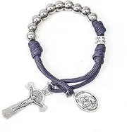 [Nazareth Store] Strong Military One Decade Paracord Rosary Silver Beads Pocket Car Rosary Pray For Us St. Joseph Medal & St. Benedict Cross