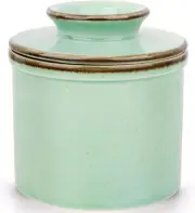 French Butter Dish, Crock for Counter with Water Line, Seafoam Green