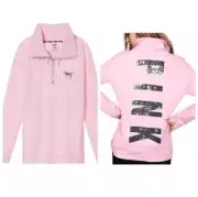 XS Victoria Secret Pink Bling Lace-Up Cowl Quarter Zip Sweatshirt Pullover NEW