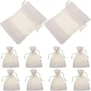 [FRCOLOR] 10pcs Window Small Drawstring Bags with Lace Flower Pattern Reusable Jewelry Pouches for Party Favors and Organizing Lightweight Canvas Storage