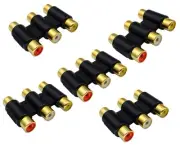 5-Pack 3 RCA Female to Female Adapter, Gold Plated, Black