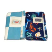 NEW Sandy Cape 2pc 68cmx137cm Blue Velour Printed Sea Life Cotton Beach Towel