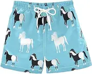 [RPLIFE] Boys Trunks, Anti Chafe Swim Trunks Boys 2 T, White Black Horses Light Sky Blue