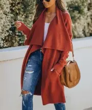Rusty Red Shawl Collar Open Cardigan Rusty Red Shawl Collar Open Cardigan Size L