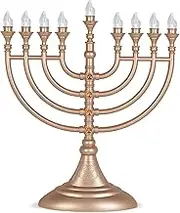 Traditional LED Electric Hanukkah Menorot Powered by Battery or USB Chanukkiah - 4' Micro USB Cable Included Chanukah Lights Minorah Matte Gold 6 Menorahs