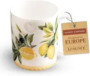 Maison d' Hermine Coffee Mug with Handles Fine Bone China Mugs Pack of One Tea Cups for Hot Beverages Cappuccino Latte Home Restaurant Office Perfect for Gift (Limoncello - Verna, 12 Ounce)
