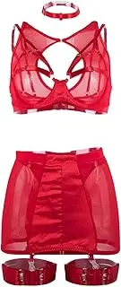 [Generic] Sexy Nightie and Robe Set Women's Sexy Mesh Binding Sex Mesh Underwear 6 Piece Set Hollowed Out Ribbon Clipping Sexy Underwear Sexy Pajamas for Women Back Opening