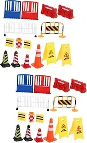 ORFOFE 2 Sets Mini Roadblocks Fence Model Traffic Mini Signs Boys and Girls Safe Material Creative Playset