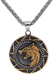 Witcher Necklace for Men Gift ,Wizard Witcher 3 Medallion Wolf Pedant Necklace S