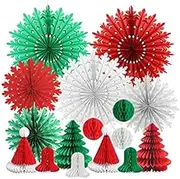 ZANZER Christmas Decorations Set, 16pcs Snowflake Paper Fans Honeycomb Ball Christmas Trees Bell Party Decoration for Xmas Christmas Winter Festival New Year Home Party Decoration