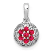 14k White Gold Real Diamond and .28 Ruby Circle Pendant