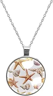 [Diusye] Necklaces for Women, Sea Shells Starfish Conch Print Stainless Steel Pendant Necklace Jewelry Birthday Anniversary Wife Girls Friends Gift