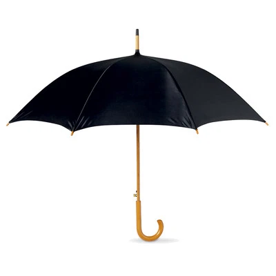 Classic Automatic Umbrella Wooden Crook Handle - Black Wedding Brolly Walking
