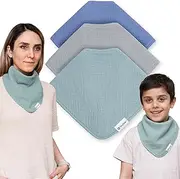 Drybble Bandana Bibs 3 Waterproof Lining Organic Cotton Drool Bibs – Absorbent Bibs for Adults and Children, Adjustable Snaps