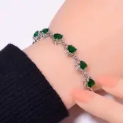 Heart - Tsavorite 925 Sterling Silver Tennis Bracelet 7.99" B_9730_726_8