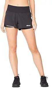 [2XU] Women's Aero 2 in 1 Water Sports Shorts 7.5cm Black Silver Reflective Easy Stretch Lightweight