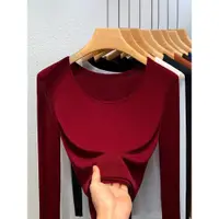 在飛比找ETMall東森購物網優惠-上衣暗紅色長袖T恤2023新款網紗