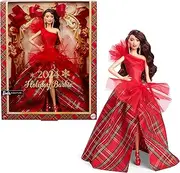 2024 Holiday Barbie Dolls, Seasonal Collector Gift, Barbie Signature, Plaid Gown with Red Bow, Displayable Packaging, Dark Brown Hair