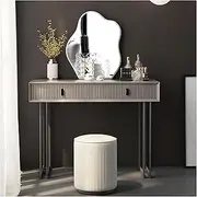 Nordic Simple Vanity Desk, Dressing Table for Bedroom, Makeup Vanity Set with 2 Storage Drawers and Cloud Mirror, Cushioned Stool