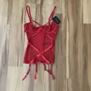 Frederick's Of Hollywood Women's Analia Open Cup Corset Garter Set Small Red