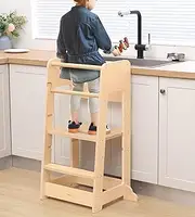 Toddler Standing Tower,3 Adjustable Height Toddler Kitchen Stool Helper,Removable Anti-Drop Safety Rail Stool,Kitchen Step Stool for Kids 18 Months+