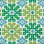 Schumacher Chic Geometric Cotton Print Fabric- Palmetto Print Lagoon 6 yd 177450