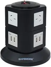 Vertical Power Board with 4 USB Ports and 6 Plugs, Black and White, (SM-GL2U002)