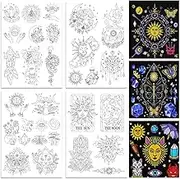 ORIGACH 4 Sheets Magic and Witchcraft Theme Water Soluble Embroidery Patterns Stabilizers - Pre-Printed Sun Moon & Evil Eye Designs - Stick & Stitch Embroidery Paper for Hand Sewing Lovers