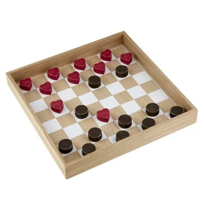 Checkers with Chess Board Game in Box 12 Wood Board Game 13.5in SQ x 1.75 in D