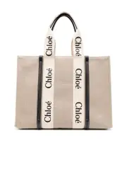 Chloé Large Woody Tote Bag In Linen