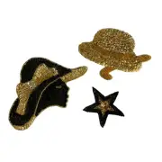 Applique Patch Sequins Lady Hat Star Black Gold Sewing Crafts 1980s VTG