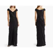 Tadashi Shoji Ellery Draped Metallic Jersey Gown in Black M NEW