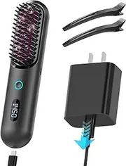 Upgrade Cordless Hair Straightener Brush, Portable Straightening Brush for Travel, USB C Rechargeable Heated Straightener Comb with Anion for Women, Anti-Scald Design Suitable for Thick, Thin Hair