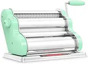 [PASTALINDA] Classic 260 Pasta Maker Machine, 26 cm Wide Rollers, 9 Thickness Positions, 2 Cutting Positions, Stainless Steel. Includes Reinforced Hand Crank And Two Clamps (Pastel Green)