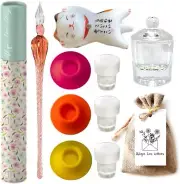 Glass Dip Pen Set Glass Fountain Pen Holder Glass InkWell for Dip Pen Empty Ink