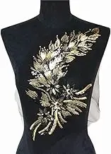 Lace Applique，Embroidered Appliques， Applique Net Trim Sewing Fabric Collar Patch Motif Wedding Dress Bridal DIY Crafts(Black Gold)