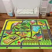 Mfmiudole Kids Rug Play Rug for Toy Cars, 39.4"×59" Farm Life Road Traffic for Playroom Kid Car Road Mat Village Map Play Mat Non-Slip Washable Carpet for Toddler Boy Family Tummy Time Playtime