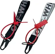 [POLGDW] (2 Pack) Fashion Letter Lanyard Keychain,Wristlet Keychain, Key Chain can Hang Key,Wallet, Jeans Decoration, Office Badge,Unisex Cool Wrist Lanyard(Black,Silver)