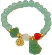 [Fuqimanman2020] Laughing Buddha Pendant Stretch Bracelet Jade Natural Stone Beaded Strand Cubic Zirconia Crystal Elastic Lucky Gemstone Amulet Protection Jewelry for Women Men