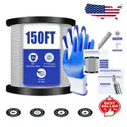 150FT High-Strength 304 Stainless Steel Cable - Perfect for Zip Lines & More