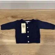 Ralph Lauren Layette Blue Sweater 0-3 Months Button Up New 100% Cotton Vintage