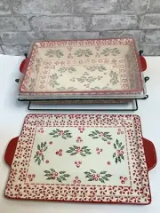 Temptations Peppermint Ovenware Baking Dish Sheet Cover Metal Basket New 4 PCs