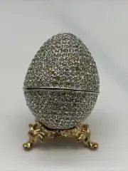 Rucinni White Crystal Decorative Magnetic Egg Trinket Box on Gold Stand